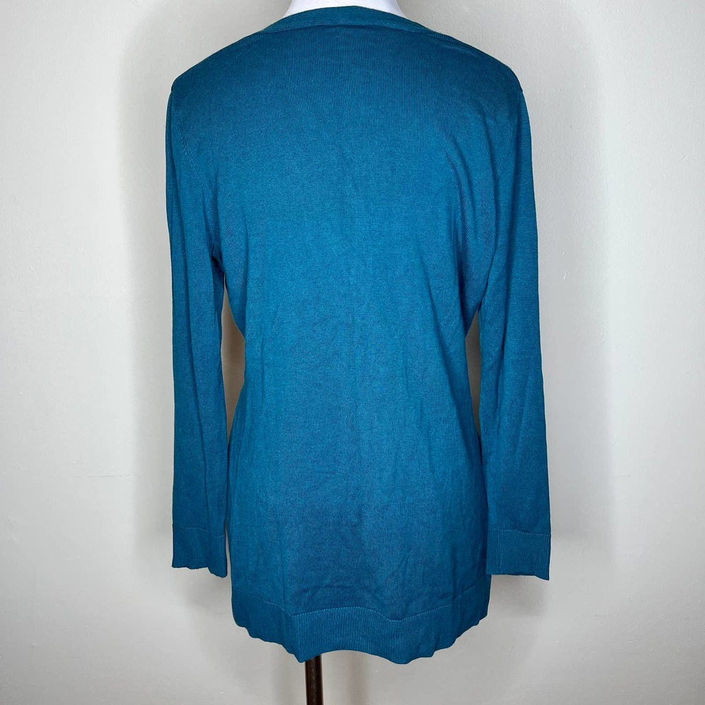 Isaac Mizrahi Live Sweater MEDIUM Teal Cardigan Button Front V-Neck Knit Cotton - Picture 8 of 8